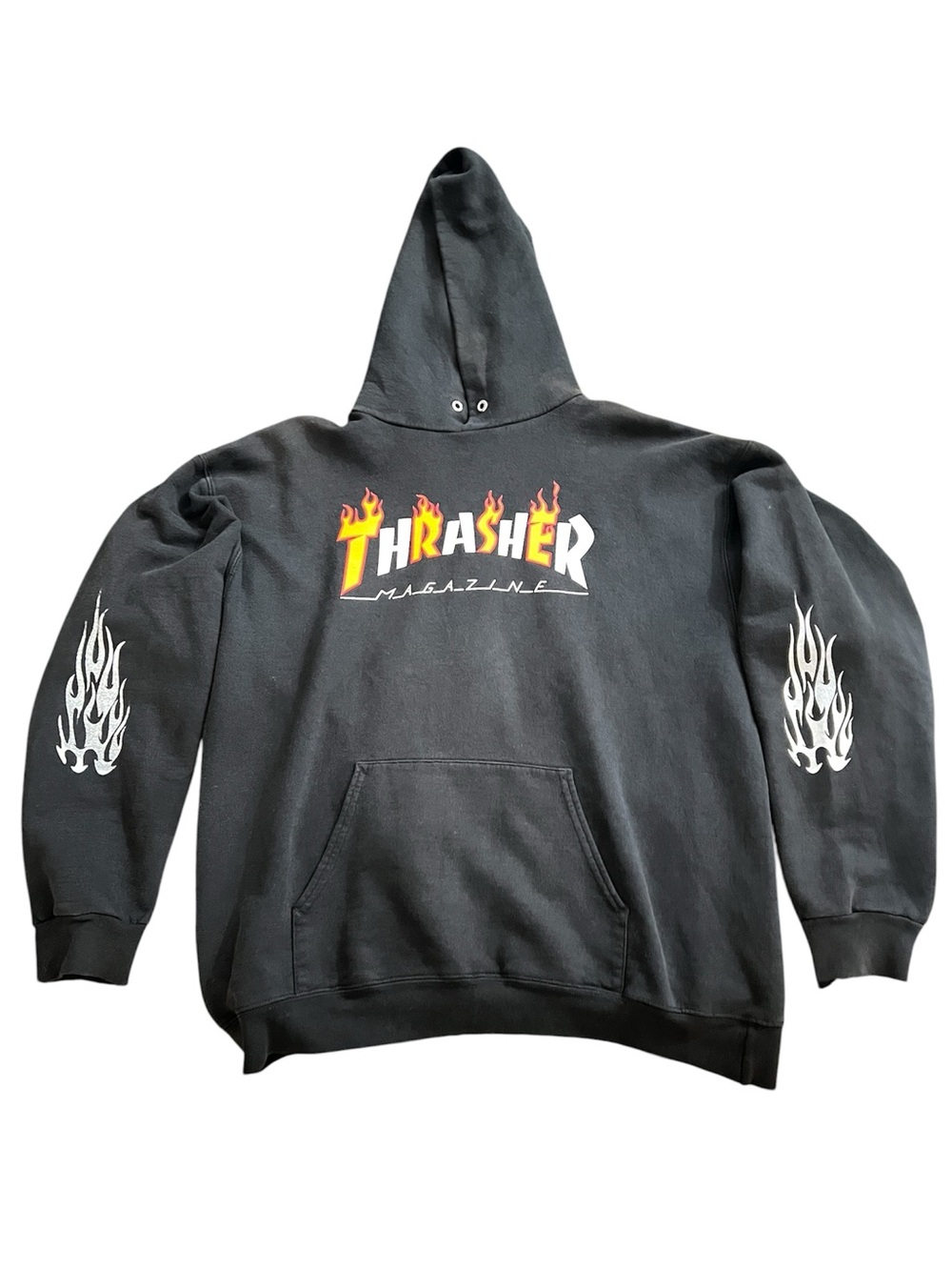 Vintage rare Thrasher Black Hoodie with Yellow-Orange Flame Logo